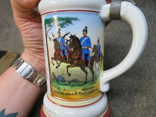WWI IMPERIAL GERMAN ARMY COMMEMORATIVE BEER STEIN-5TH DRAGOONS-NAMED - Picture 8 of 17