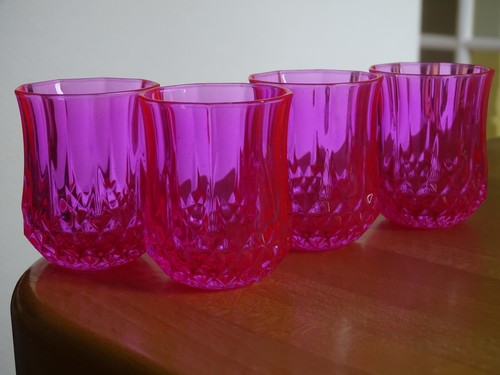 4 VINTAGES CORDIALS SHOT GLASSES CRYSTAL D'ARQUES LONGCHAMP COLOR PINK - Picture 7 of 8