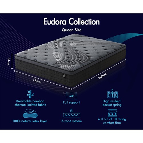 STARRY EUCALYPT Mattress Pocket Spring Queen Size Latex Euro Top 34cm 5 zone - Picture 2 of 12