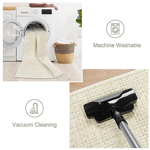 Hallway Runner Rug Kitchen Rugs Washable 2'x6' Cotton Woven 2x6ft Beige - Picture 6 of 7
