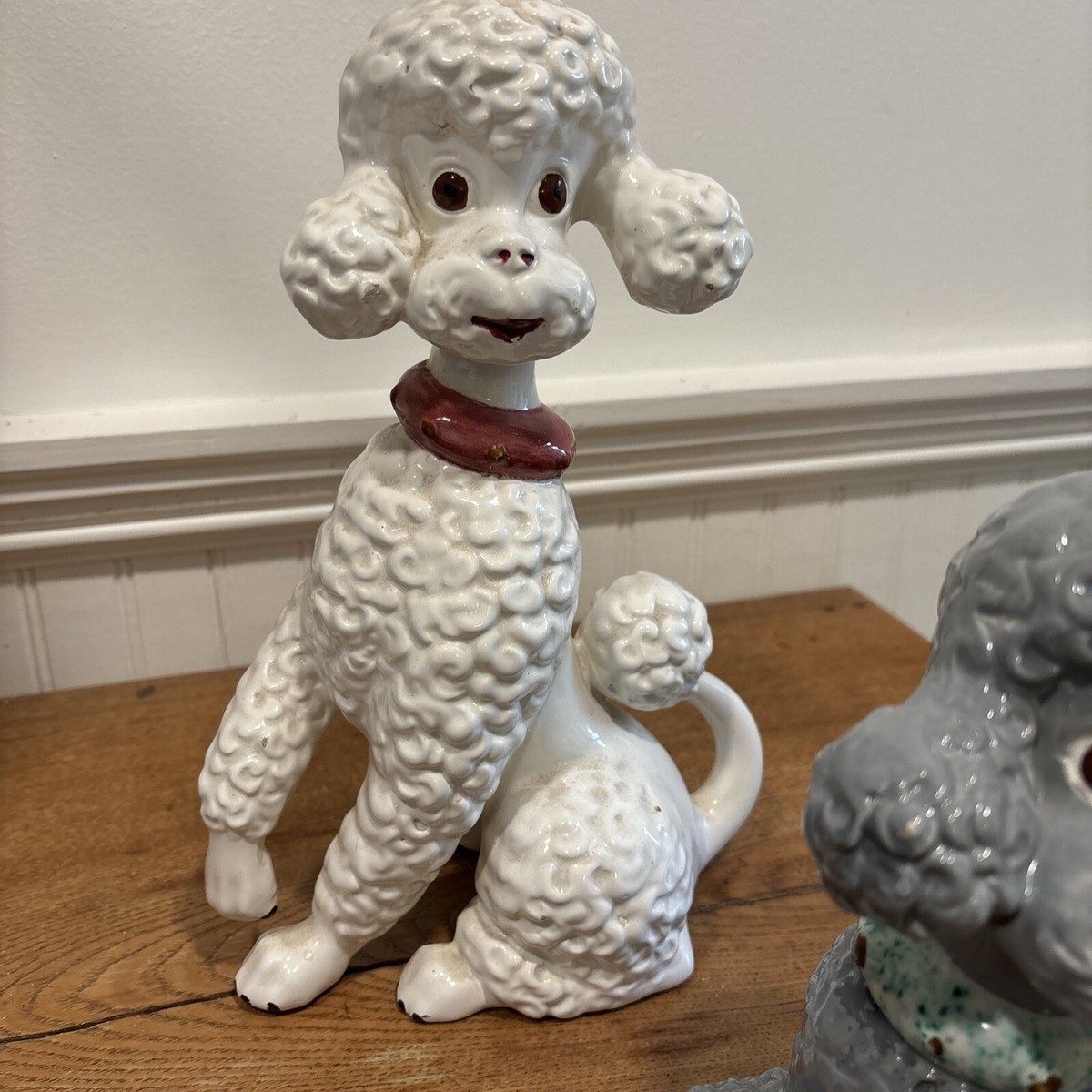 Vintage Pair Ceramic Poodles Figurines White Gray | eBay
