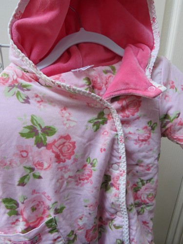 Feu Follet Corduroy Pramsuit 6-9m Pink Floral Snowsuit French Padded Quilted - Picture 2 of 4