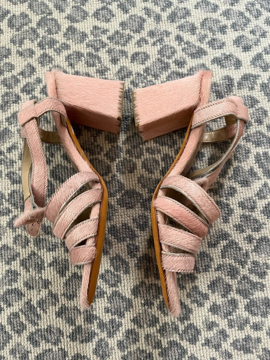 Maryam Nassir Zadeh Palma High Heel Pony Hair Pink Sandals Size 36