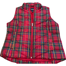Lands' End Plaid Down Filled Puffer Vest Women's Sz S Green Red Checkered zip