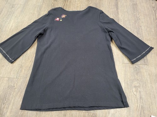 Quacker Factory Sweater NWT Medium Black Rhinestone Embellished 3/4 Sleeve Bling - Picture 7 of 7