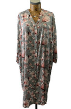 KAFFE ISABEL LONG Dress 42 16 GREY PINK Floral Shirt Button Up Casual
