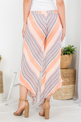 Coral Chevron Print Pants Size Medium Asymmetric Summer Travel - Picture 2 of 2