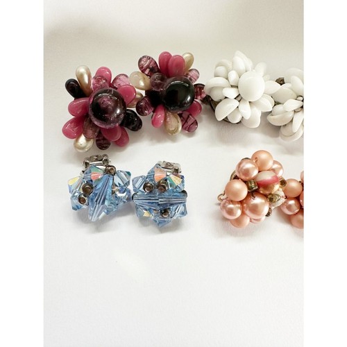 Set of 6 vintage beaded cluster clip on earrings Japan W Germany - Picture 2 of 7