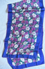 1980's VTG ALBERT NIPON Long Floral Silk Scarf Purple Plum Pink 59" X 15"