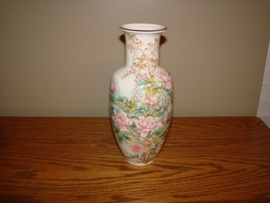 Vintage Shibata Japan Porcelain Vase Pastel Floral Design With