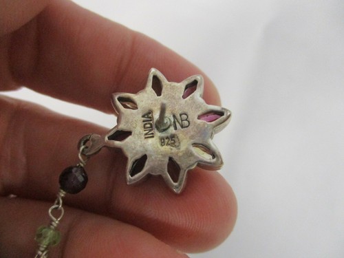 SIGNED NB NICKY BUTLER STERLING MULTI GEMSTONE FLOWER w DANGLE PIERCED EARRINGS - Picture 5 of 5