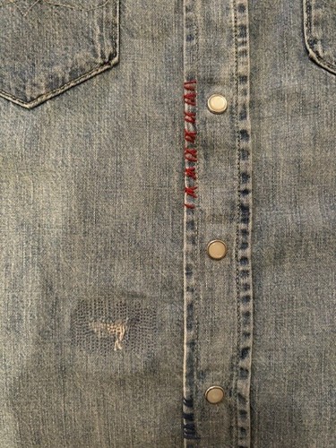 Ralph Lauren Polo Denim Patchwork Aztec Sportsman Embroidered Western Shirt sz M - Picture 11 of 15