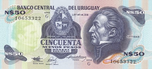 Uruguay 50 nuevos pesos 1989 P-61A CRISP UNC series G - combine shipping! - Picture 1 of 2