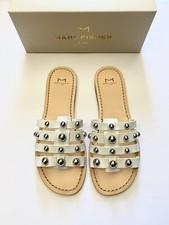 NEW Marc Fisher Pava Studded Flat Sandal White Leather Size 8M