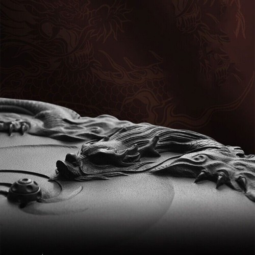 Black Stone Tea Tray Hand Carved Engraved Dragon Serving Tray Water Draining New - Picture 2 of 25