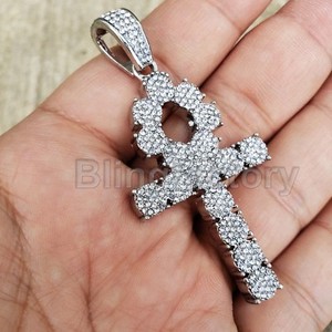 Authentic HIP HOP ICED LAB DIAMOND WHITE GOLD PLATED EGYPTIAN ANKH CROSS CHARM PENDANT