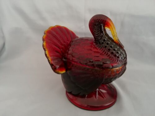Vintage Le Smith Ruby Red Amberina Glass Turkey Candy Dish - Picture 5 of 11