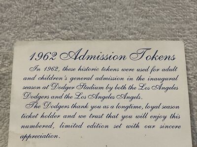 SUPER RARE 1962 Los Angeles Dodgers & Angels Admission