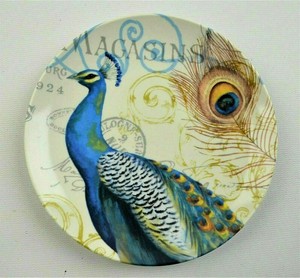 Set-of-4-6-Inch-Cracker-Barrel-Porcelain-PEACOCK-Appetizer-Plates