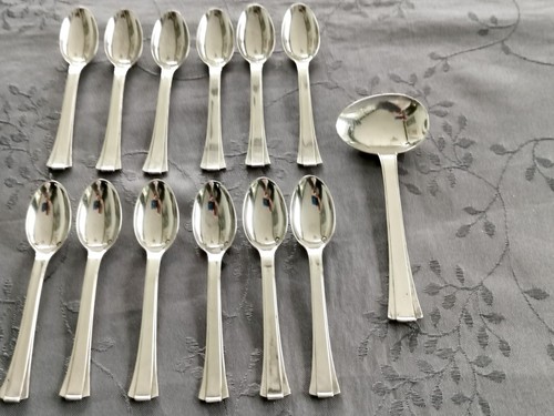 Jean Puiforcat Papyrus argent massif 12 petites cuillères Art Déco Minerve - Foto 11 di 15