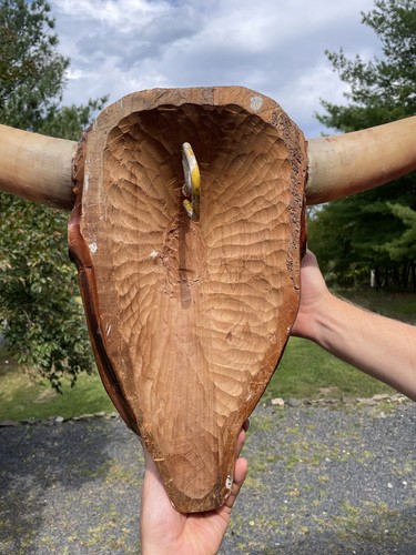 RARE & LARGE Hand Carved Folk Art Wood Bull Trade Sign Wall Plaque Steer Western - Picture 6 of 24