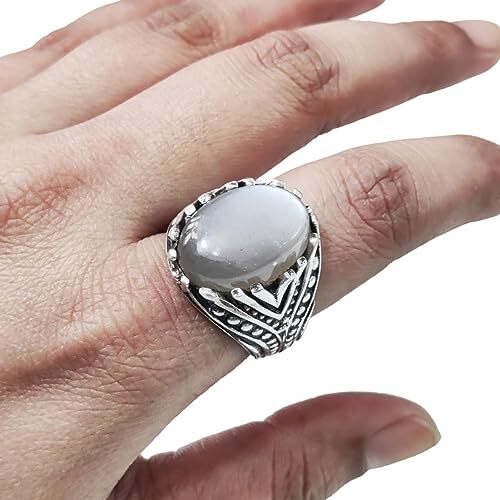NATURAL GRAY MOONSTONE SOLID 925 SILVER JUNE BIRTHSTONE HEAVY TURKISH MENS RING - Picture 1 of 7