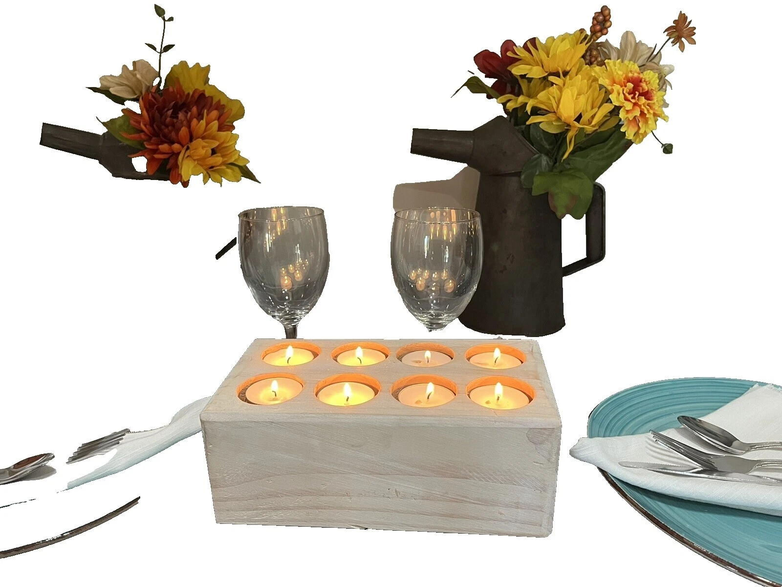 Handmade White Wooden Candle Holders & Accessories