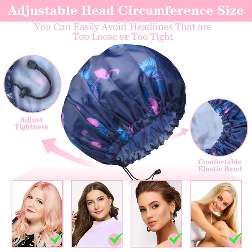 3 Pack Extra Large Double Layer Adjustable Shower Caps for Women, Waterproof Ext - Picture 3 of 12