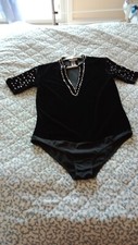 Boys black velvet stoned XAMAS Latin ballroom dance shirt/bodyshirt size 14-16 