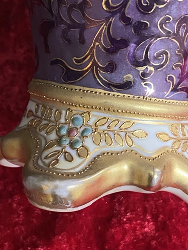 Nippon Hand Painted Enameled Jewels Scenic Double Handled Urn Vase - Picture 15 of 20