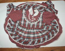 VTG. CARI CLASSIC RED/GREEN/WHITE PLAID RUFFLE/LACE CIRCLE DRESS SZ: 24 M