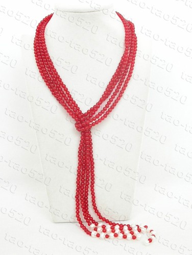 collana filo perle giada rossa sana rotonda lunga 46" 2pz 4mm naturale c2261t - Foto 2 di 4