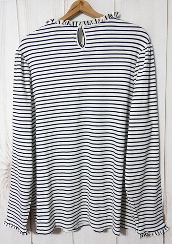 Croft & Barrow Shirt Ruffle Neck & Cuffs Women's 2X White With Navy Stripes NEW - Picture 4 of 6