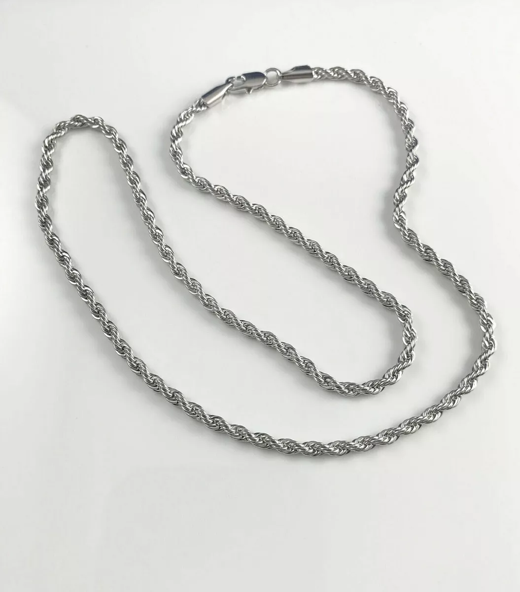 French Rope Chain 20 inch Bright Silver Rhodium Platinum Plated