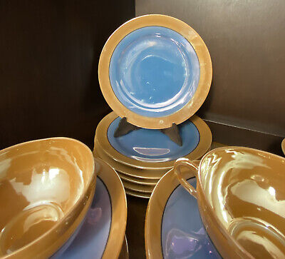 Vintage Hotta Yu Co Peach & Blue Lusterware Hand painted Tea Vintage Hotta Yu Co Peach & Blue Lusterware Hand painted Tea