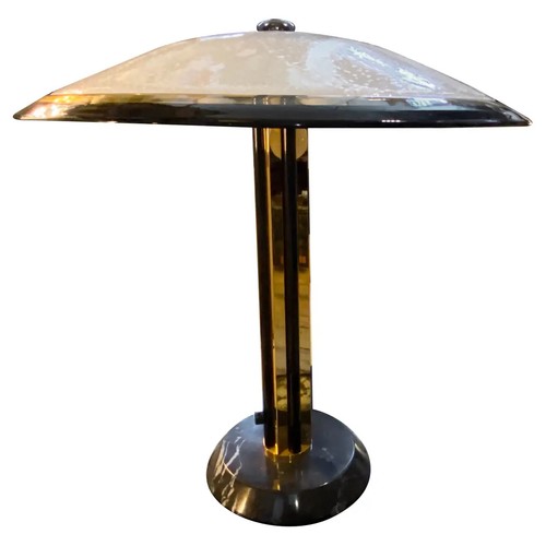 1970S Hollywood Regency High Quality Marble, Brass And Glass Italian Table Lamp