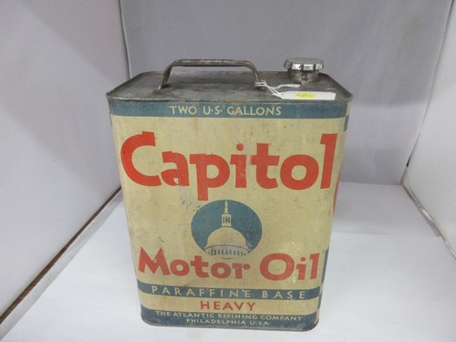 VINTAGE ADVERTISING CAPITAL MOTOR OIL 2 GALLON CAN TIN GARAGE SHOP M-433