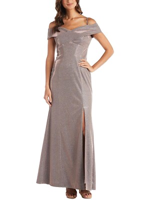 NIGHTWAY Cold-Shoulder Glitter Gown Cappucino Size 10 $129