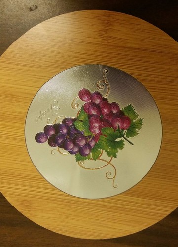 1 natürliches Bambus Wärmekissen, Küchendekor., ca.7", gravierte Trauben, rund, - Bild 2 von 11