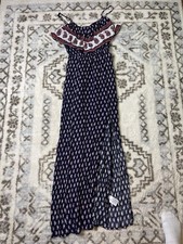 American Eagle Outfitters Womens Sz S Maxi Dress Boho Blue White Red Open Back