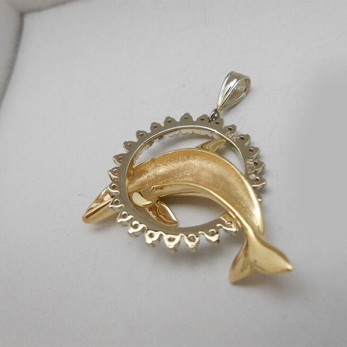 NIÑAS Precioso Colgante de Delfín Moissanita 2Ct en Chapado en Oro Dos Tonos Plata - Imagen 6 de 7