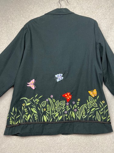 Quacker Factory Embroidered Floral Blazer Womens Size L Art to Wear Gannycore - Picture 7 of 10