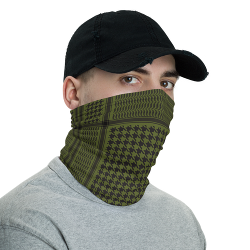 Olive Plain Color Keffyeh Shemagh Print Neck Gaiter - Picture 3 of 3