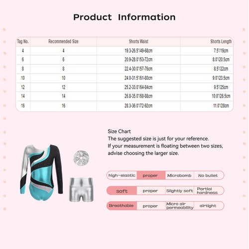 Kids Girls Outfit Metallic Set Rhinestones Dancewear Bodysuit Round Neckline - Picture 24 of 53