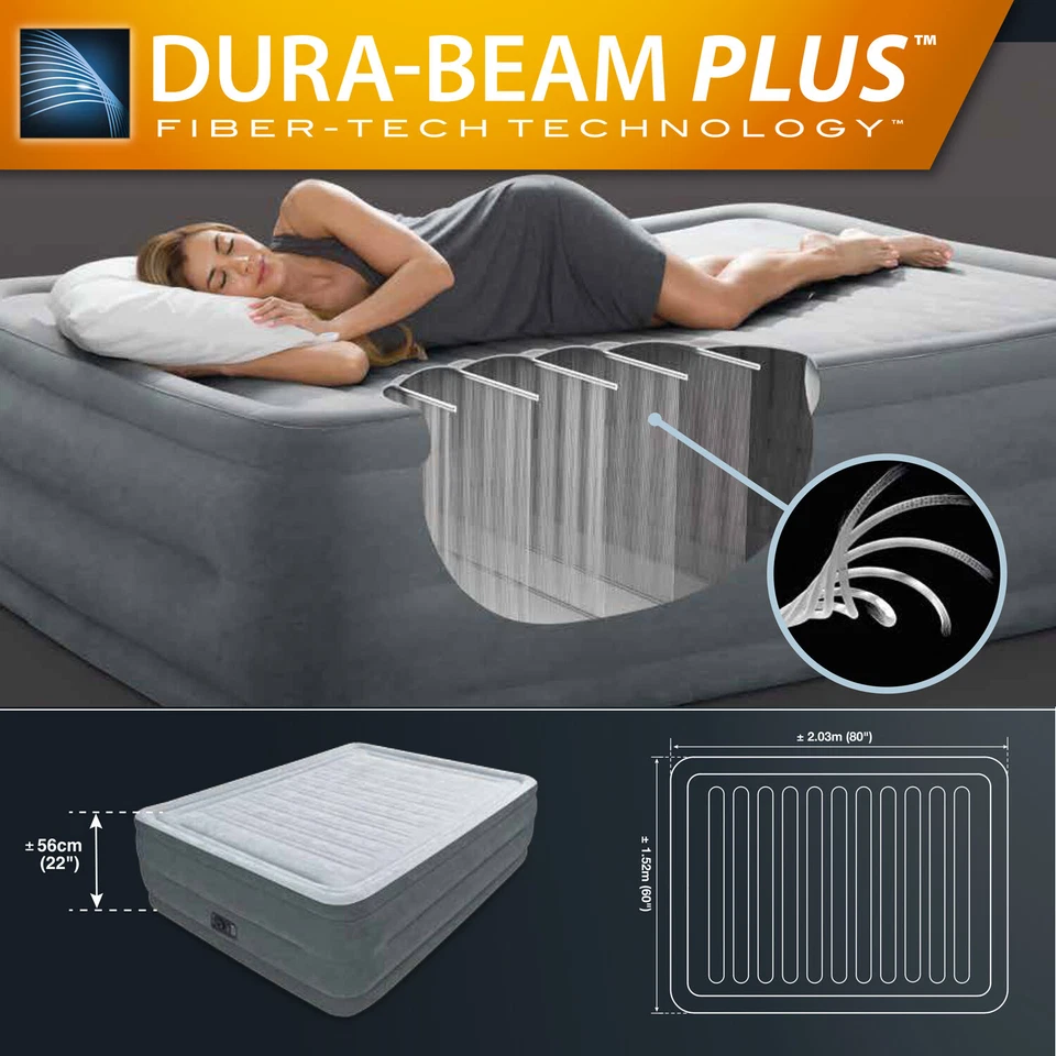 INTEX 203x152x56 cm Luftbett mit Pumpe Gästebett Bett Matratze Luftmatratze neu - Bild 4 von 4