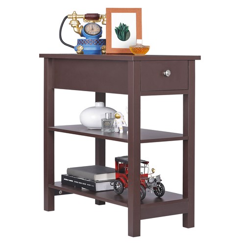 24'' Narrow Side Table Slim End Table with Drawer and Shelves for Small Space - Picture 7 of 12