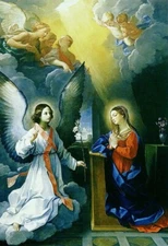 Oil painting The-Annunciation-Guido-Reni-Oil-Paintin madonna angels landscape