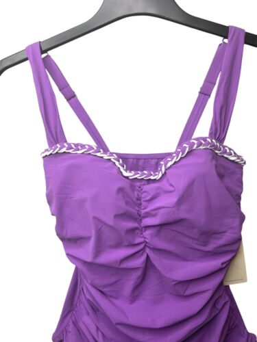 Profile By Gottex Kundala E-Cup Shirred Underwire Purple Ruched Tankini Top 36D - Picture 4 of 12