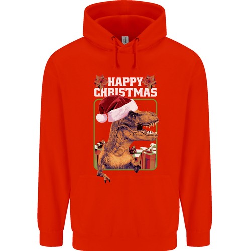 Christmas T-Rex Funny Dinosaur Childrens Kids Hoodie - Picture 11 of 25