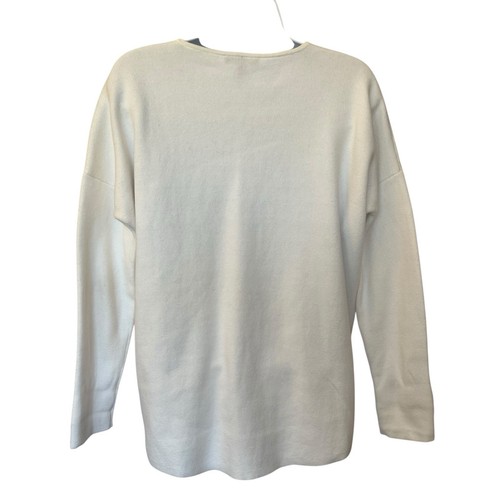 Eileen Fisher V-Neck Pullover Knit Sweater XXS White Organic Cotton Blend Boxy - Imagen 2 de 10